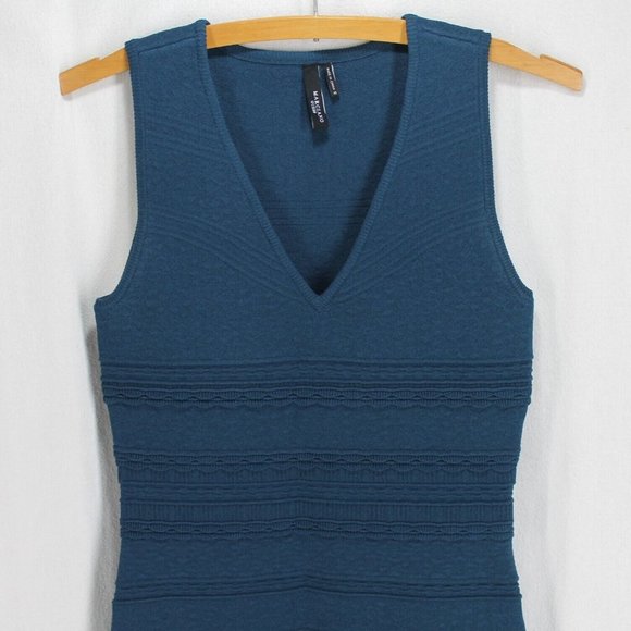 Marciano Guess Dress Womens Size XS Teal Sleeveless V Neck Textured Knit Bodycon - Picture 2 of 5